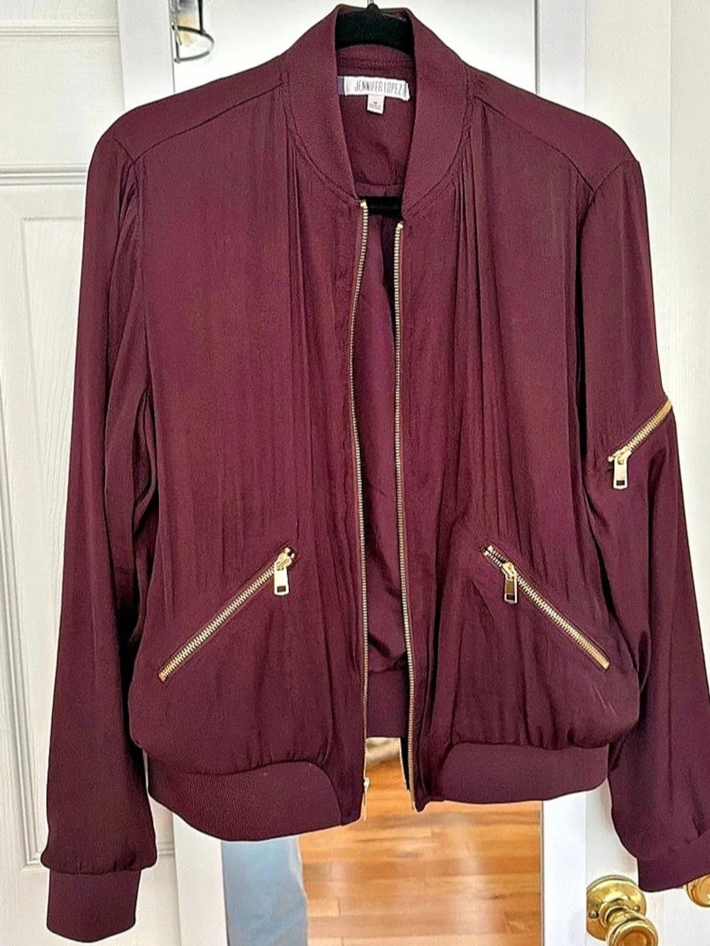 Jennifer Lopez Bomber Jacket in Burgundy Size Medium Like New